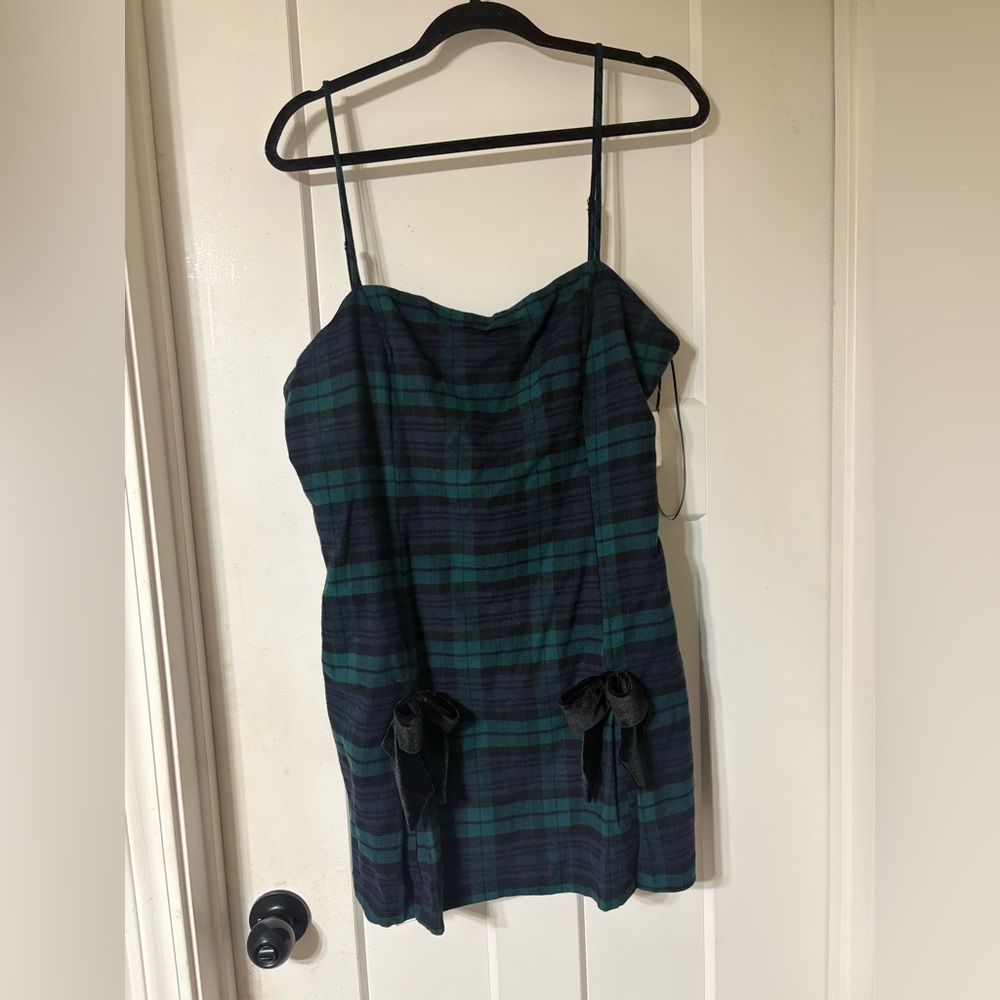 Altar’d State Plaid Spaghetti-Strap Mini Dress with Bows
